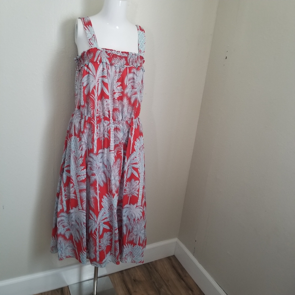 Talbots Red and White Tropical Print Dress